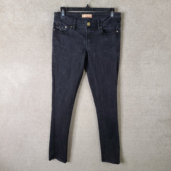 Mek Denim Denim - MEK Jeans Womens 29 Black Embellished Skinny Low Rise Rhinestone Stretch Cotton